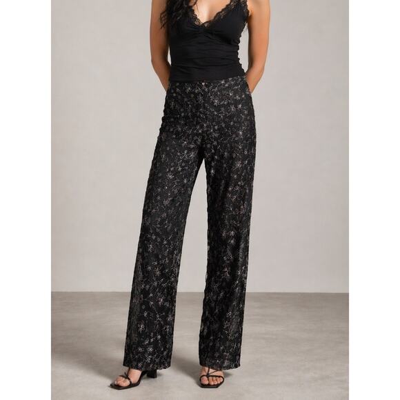 Ronni Nicole Pants - Vintage Y2K Ronni Nicole Floral Glitter Mesh Satin Pants Cocktail Etherial M